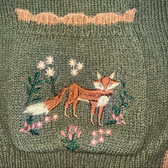 Women XL FairyCore Fox  Forest Knit Cardigan Embroidered Nature GrandmaCore - Picture 3 of 4